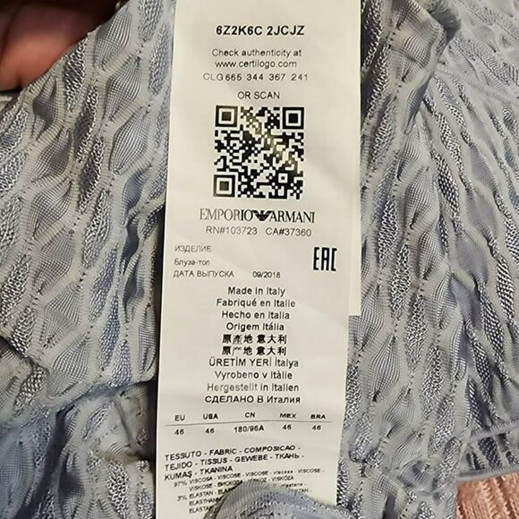 Emporio Armani US10 EU 46 Viscose Blue/Gray Textured Tank with Mild Shimmer - Picture 4 of 4